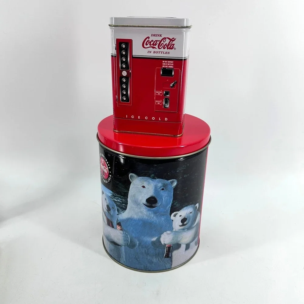 Vintage Coca Cola Collectible Tin Lot Santa Polar Bear Vending Machine 6pc Set